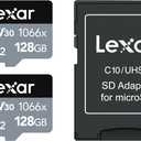 Lexar Professional 1066x 128GB (2-Pack) microSDXC UHS-I Card w/SD Adapter Silver Series, Up to 160MB/s Read, for Action Cameras, Drones, High-End Smartphones and Tablets (LMS1066128G-B2ANU)