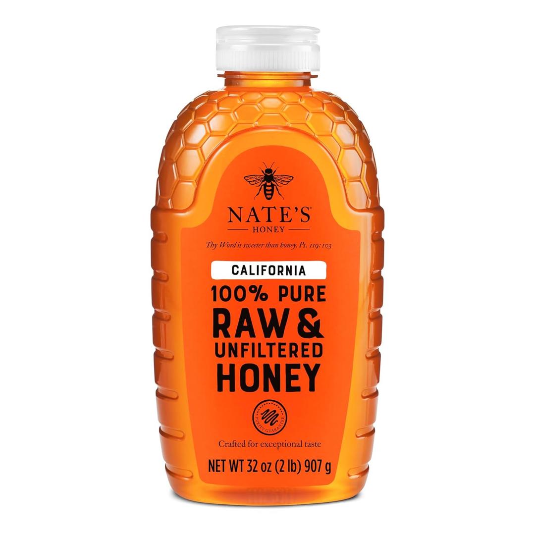Nate's California Honey - 32 oz. Squeeze Bottle | 100% Pure, Raw & Unfiltered - All-Natural Sweetener (EXP 10/30/27)
