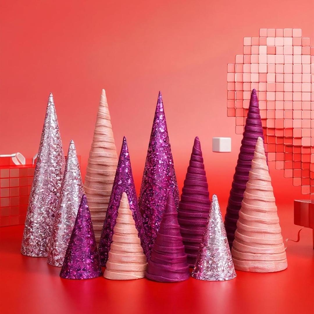 Valentines Day Table Decorations,12 Pcs Velvet Trees Set,Modern Valentines Day Decorations,Velvet Sequin Tree Decorations,Multi-Size,Decoration for Valentines New Year Holiday Home Dcor