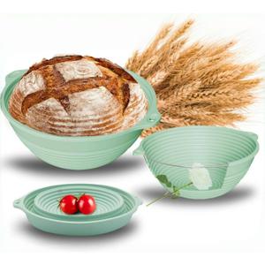 Upgraded Silicone Sourdough Bread Proofing Baskets - Including steel rings, 9 Inch Round Foldable Sourdough Baking Basket (Green)