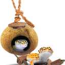 SunGrow Leopard Gecko Coconut Husk Hut with Ladder, with Shell Opening, Cave Habitat with Hanging Loop, 1 Pc per Pack