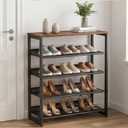 Garden 4 you Shoe Rack for Entryway 5 Tiers 11.8" D x 29" W x 36.5" H, Metal Shoe Rocks with Brown Wooden Tabletop, Angled Shoes Rack with Adjustable Mesh Shelves for Entryway Hallway Closet