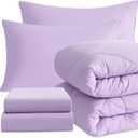 NTBAY Twin Comforter Set with Sheets, 5 Pieces Soft and Breathable Twin Bedding Set, Twin Bed in a Bag, Down Alternative Comforter Set Solid Color All Season, Kids Bedding Set, Light Purple