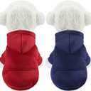 2 Pieces Winter Dog Hoodie Warm Small Dog Sweatshirts with Pocket Cotton Coat for Chihuahua Clothes Puppy Costume(L, Dark Blue, Wine Red)