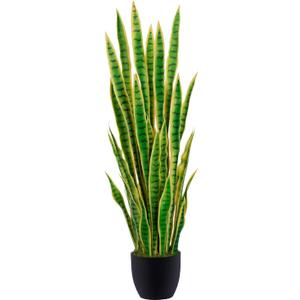 4ft Artificial Snake Plant – 46in Faux Sansevieria Plants, Fake Floor Plant for Indoor Outdoor, Front Porch Patio Home Office Decor, Mother-in-Law’s Tongue, Yellow 1Pcs