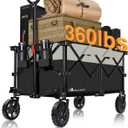 Moon Lence Collapsible Folding Wagon Cart Heavy Duty Folding Garden Portable Hand Cart with All-Terrain Beach Wheels, Adjustable Handle & Drink Holders (Black & Army green)