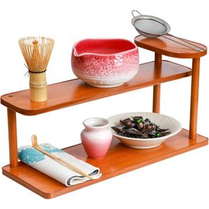 Coffee Station Organizer, 3 Tier Wooden Matcha Station Home Storage Mugs Holder Countertop, Kitchen Counter Shelf for Tea Coffee Bar Accessories, Condiment Storage Rack