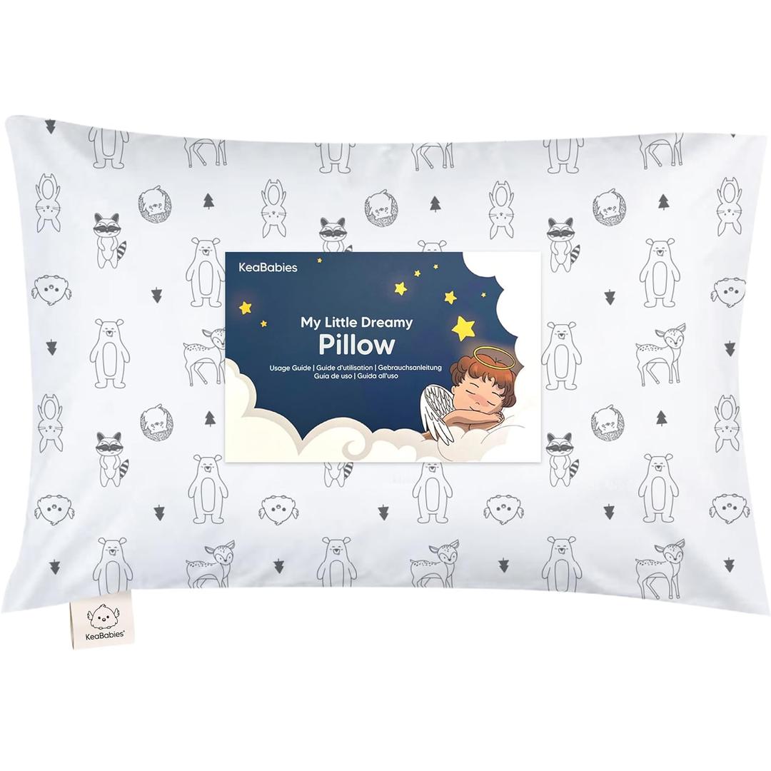 Toddler Pillow with Pillowcase - 13x18 My Little Dreamy Kids Travel Bed Pillows for Sleeping, Organic Cotton Small Pillowcase, Soft & Breathable, Machine Washable, Toddlers 2-5 years old (KeaFriends)