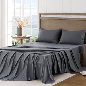 FreshCulture California King Sheet Sets - Brushed Microfiber - Deep Pockets - Easy Care - Cooling & Breathable Bed Sheets - 4 Pieces Hotel Luxury Cal King Sheets (Dark Grey)