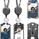 Badge Holder Retractable Clip Heavy Duty Carabiner Badge Reel Keychain with Lanyard ID Cards Holder Cool Tactical ID Holder (2 Holders and 2 Badge Reels Black # 01)