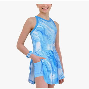 MODAFANS Girls Tennis Golf Dress Sleeveless Athletic Pleated Outfits Sets Built in Shorts with Pockets XXL