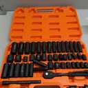 HORUSDY 3/8" Drive Impact Socket Set, 50-Piece Standard SAE (5/16 to 3/4 inch) and Metric (8-22mm) Size, 6 Point, Cr-V, 3/8-Inch Drive Ratchet Handle, Drive Extension Bar, Impact Universal Joint