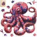 Leodozzio 500 Pieces Octopus Wooden Puzzle, Floral Ocean Animal Jigsaw Puzzle for Adults, Unique Shaped Wooden Puzzle, Art Puzzle, Gift for Puzzle Lovers, 16.9 x 16.6 Inch