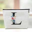 Initial Makeup Bag, Bridesmaid Gifts Travel Pouch, Personalized Gifts Lined Cosmetic Bag Toiletry Bag, Bridal Shower Monogrammed Gifts for Women Girls Sisters Nurse Makeup Pouch, Letter L