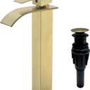 Tall Bathroom Vessel Faucet Champagne Brushed Gold, Waterfall Tall Gold Bathroom Faucet Single Handle 1 Hole Lavatory Sink Bowl Mixer Tap with Sink Drain