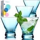 NUTRIUPS 8oz Colorful Stemless Martini Glasses Set of 4, Green Cocktail Cups, Bar Glassware for Home Party, Wedding & Daily Use (Turquoise Green)