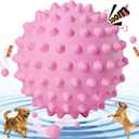 4 x Apasiri Interactive Dog Toys for Large & Medium Dogs: 3.5" Bacon Flavored Squeaky Balls for Dogs, Tough Durable Spiky Rubber Bouncy Dog Toys Balls, Floating Outdoor Fetch Dog Toy, Pink Dog Balls Gifts