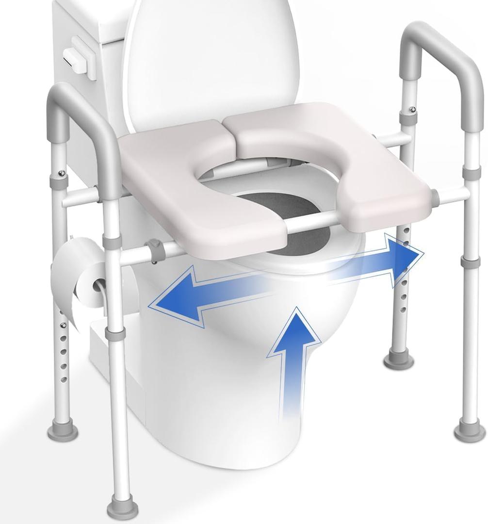 Raised Toilet Seat with Handles - Width & Height Adjustable Toilet Seat Risers for Seniors, Heavy Duty Handicap Toilet Riser, Fit Any Toilet, Up to 400lbs