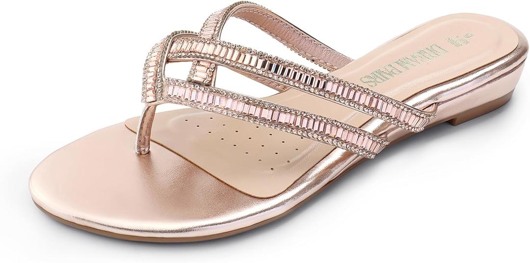 DREAM PAIRS Women's Fashion Rhinestones Design Slides Sandals Dress Daily Flat Sandals for Summer US:10