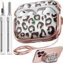 Inesore for AirPods Pro 3 Case 2025 with Lock, for Women Girly Floral Clear Case Compatible with Apple Airpods Pro 3rd Generation Cover, with Phone Stand,Keychain & Cleaner Kit - Leopard Print