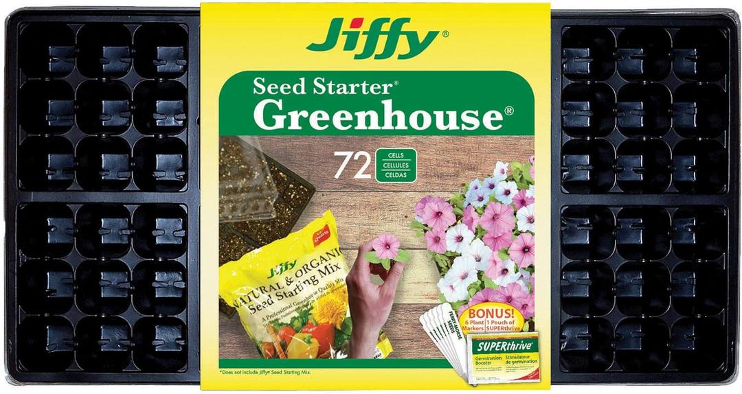 Jiffy Seed Starting Greenhouse with 72 Biodegradable 36mm Peat Pellets and Bonus SUPERthrive Sample + Plant Markers (T72HST14)