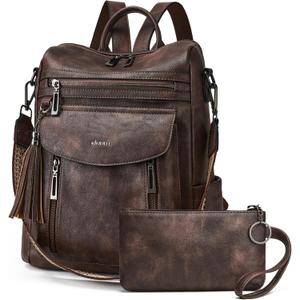 Shrrie Backpack Purse for Women Fashion Leather Backpack Purse Designer Travel Backpack Convertible Shoulder Bag with Wristlet for Work College (1-3 Two-toned Coffee A1)