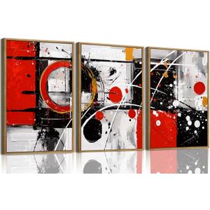 OIQArtOIQ 3 Piece Large Abstract Canvas Wall Art For Living Room Red Black Grey Framed Wall Art Modern Minimalist Luxury Energizing Aesthetic Art Prints Artwork For Bedroom Office Dining Room 24x36 in