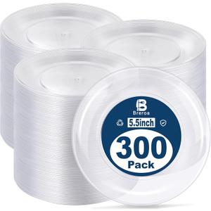 300 Pieces Plastic Plate 5.5 Inch Small Round Heavy Duty Disposable Appetizer Plate Clear Cake Plates Dessert Plates for Wedding BBQ Picnic Camping Events Party Supplies  (5.5 Inch)