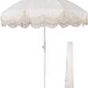 Ocean Windproof 6Ft Outdoor Fringe Umbrella Tilting Beach Umbrellas for Sand Portable with Carry Bag Patio Yard Picnic Table Garden Lawn Deck Wedding Pool Party Event (Ocean-Purple White)