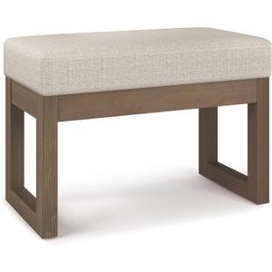 SIMPLIHOME Milltown Small Ottoman Bench - 27" Wide x 18" High Upholstered Tweed Look Fabric Rectangle Footstool Ottoman in Platinum, Contemporary Bench for Entryway with Cushioned Seat, Assembled, 14.4"D x 26.8"W x 18.4"H