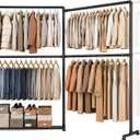 LOEFME Sturdy Metal Clothes Rack, 396 lb Capacity, 76.8 x 17.7x 66.9 Inch Freestanding Clothing Rack with 4 Hanging Rods, 360 Foldable Side Arms and Bottom Shelf for Bedroom, Closet, Retail