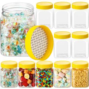 Nosiny 12 Pcs 24 oz Plastic Jars with Lids Airtight Food Containers Large Plastic Jars with Screw on Lids Refillable Kitchen Storage Containers for Dry Food, Coffee, Candy for Kitchen (Yellow)