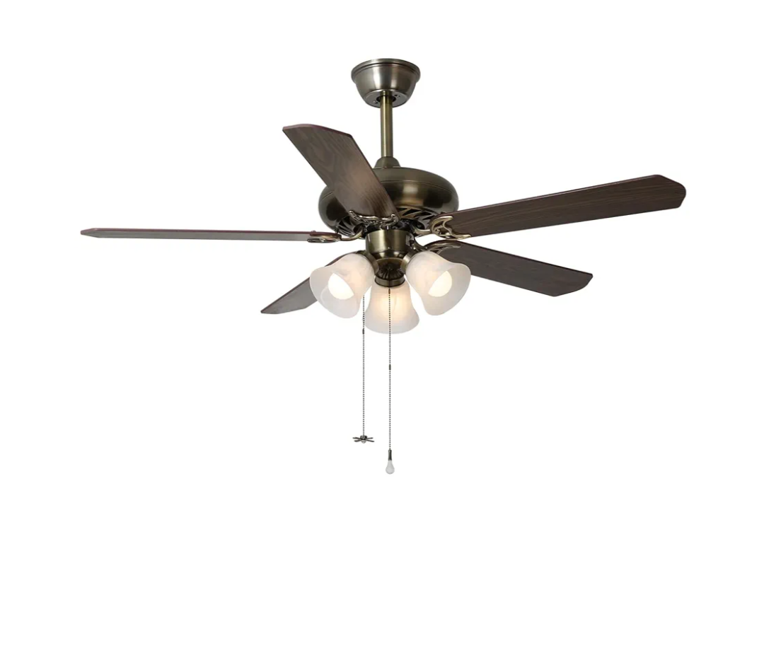 52 Inch Indoor Ceiling Fan with Pull-Chain and Three LED Light Bulbs Base, Traditional 3-Speeds Reversible Blades Ceiling Fan(Antique)