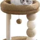 YOCAN Small Cat Tree Tower Indoor with Large Cozy Plush Top Perch, Natural Sisal Scratching Posts, Interactive Dangling Ball Great for Kittens and Cats (Brown)