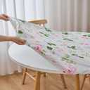 LIBERECOO Round Fitted Tablecloth with Elastic, Flannel Backed Vinyl Tablecloths for 40" - 44" Tables, Waterproof Wipeable Reusable Plastic Table Cloth for Indoor & Outdoor, Enchanted Rose Garden