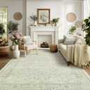BILEEHOME Sage Green Rug for Bedroom,Boho Floral Print Washable Cottage Core 8x10 Area Rugs for Living Room,Light Green