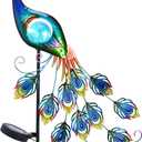 TERESA'S COLLECTIONS Yard Decorations Outdoor for Garden Decor, Peacock Solar Outdoor Lights, 32'' Metal Lawn Ornaments for Outside with Crackle Glass Ball, Decorative Stake Gifts for Mom