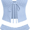 seamoly Womens Sexy Tankini Set Two Piece Bikini Sets Tie Front Ruffle Trim Bathing Suit Cheeky Swimsuits Blue M