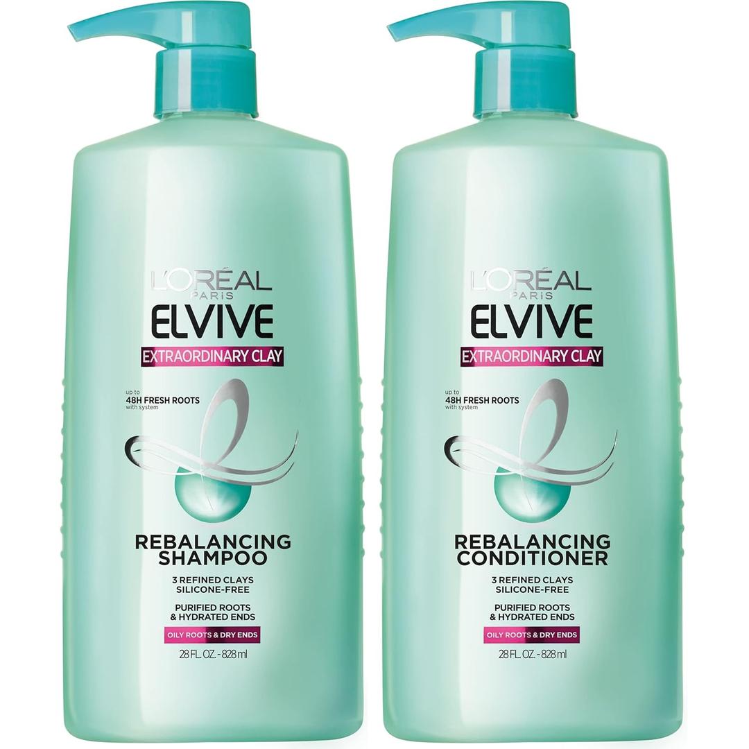 LOreal Paris Elvive Extraordinary Clay Rebalancing Shampoo and Conditioner Set (Set of 2) (Packaging May Vary) (28 Fl Oz (Pack of 2))