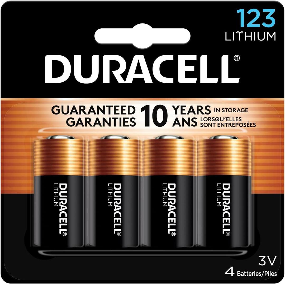 Duracell CR123A 3V Lithium Battery, 4 Count (Pack of 1), 3 Volt High Power for Home Safety, Security Devices, Flashlights, Smoke Alarms, Home Automation
