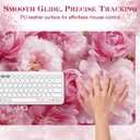 Desk Mat Desk Pad for Keyboard and Mouse, 31.5 x 15.7 in, Pink Peony Floral PU Leather Computer Protector, Non-Slip Base, Waterproof, Easy Clean for Office Gaming, Mouse Pad