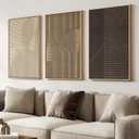 Large 3D Textured Framed Boho Neutral Abstract Wall Art for Living Room, 3 Piece Modern Artwork for Walls, Minimalist Beige Brown Tan Geometric Paintings for Hallway, Stair, Office Wall Decor 24x36 In