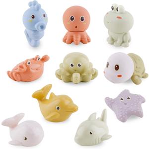 AMCHSURI Mold-Free Ocean Animal Bath Toys 10 Pack | Sensory Water Play Toys for Babies 6-18M & Toddlers 1-3Y | Safe Bathtub Pool Float Toys | Baby Shower, Birthday