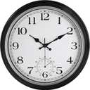 JoFomp Large Waterproof Outdoor Clock with Thermometer Combo - 16 inch Silent Non Ticking Quartz Battery Operated Wall Clock for Patio, Home, Pool, Garden, Porch, Deck (Silver, 16 Inch)