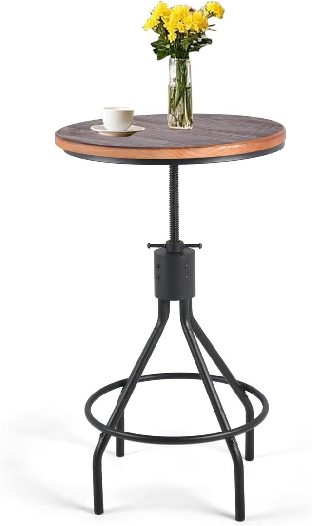 Industrial Bar Table, Counter Height 30-36inch Height Adjustable, Swivel Wooden Tabletop, Farmhouse Dinner Table for Home KitchenVintage Display Stand
