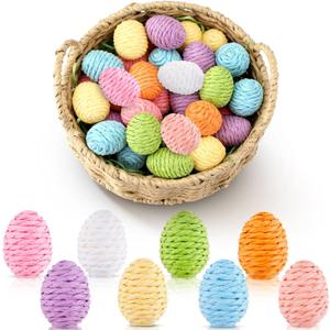 64 Pack Easter Eggs, Colorful Woven Foam Easter Eggs with Paper Rope Texture, Bright Easter Basket Stuffers for Egg Hunts, Spring Table Decor, Party Favors (1.97 Inch, Solid Multicolor)