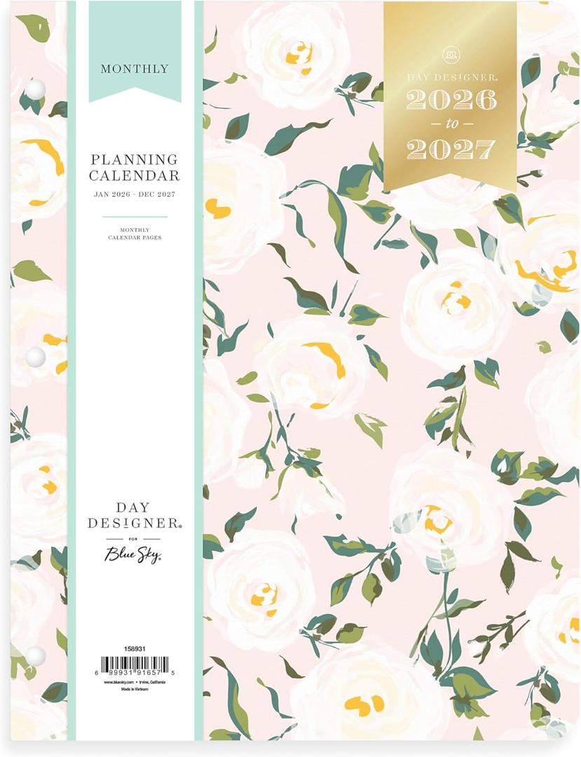 Blue Sky Day Designer 24 Month 2026 Monthly Planner Calendar, January 2026 - December 2027, 8.5" x 11", Flexible Cover, Stapled Binding, Coming Up Roses