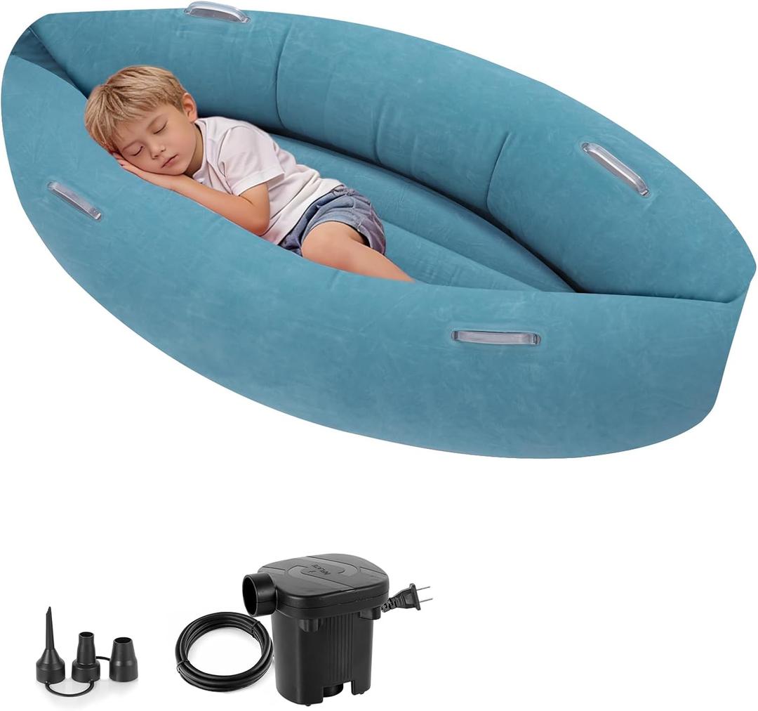 Sensory Chair Inflatable Peapod Canoe, 60" Sensory Pod Sitting for Autistic Children, Therapy Pea Pod for Children, Sensory Peapod Includes Electric Air Pump, Green