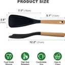 Silicone Spatula Spoon for Nonstick Cookware, Wood Handle Cooking Spoon for Mixing, Scooping & Serving, BPA-Free,Seamless Design,black