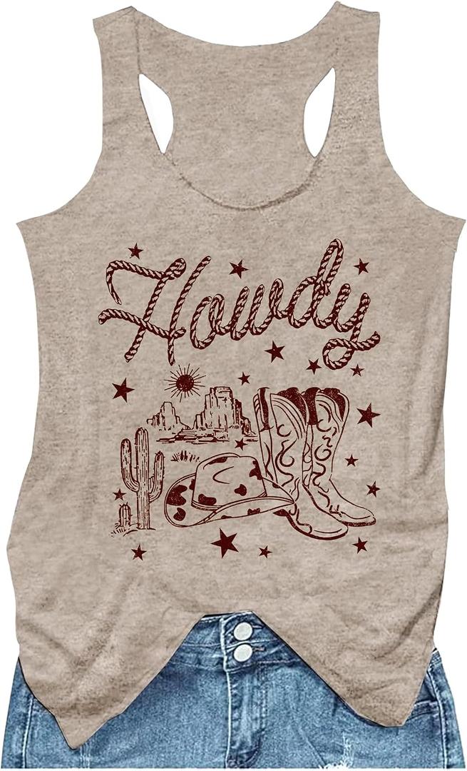 CHUNTIANRAN Tank Tops for Women Summer Beach Racerback Shirt Boho Vacation Graphic Outfit Western Workout Yoga Tank Tops, Medium